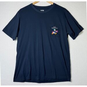 Disney Uniqlo UT Donald Duck Graphic Pocket Tee Shirt‎ Mens Size Medium Blue